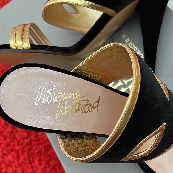 Vivienne Westwood NWT MASCHEREDE hells in blk Velvet and gold leather IT37 - Picture 3 of 13